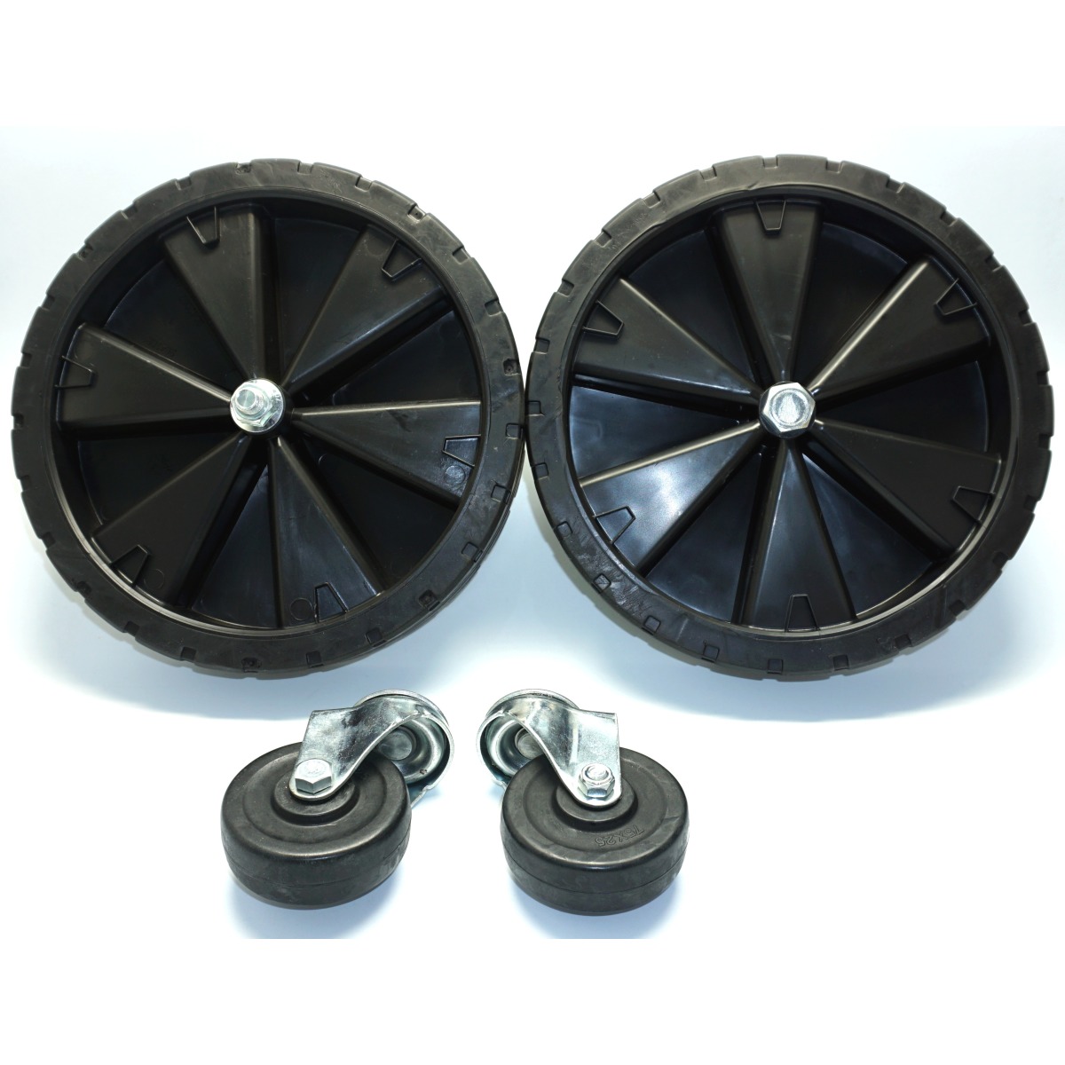 Radsatz 90-270 Liter - 250 mm  Hartgummi + Lenkrollen
