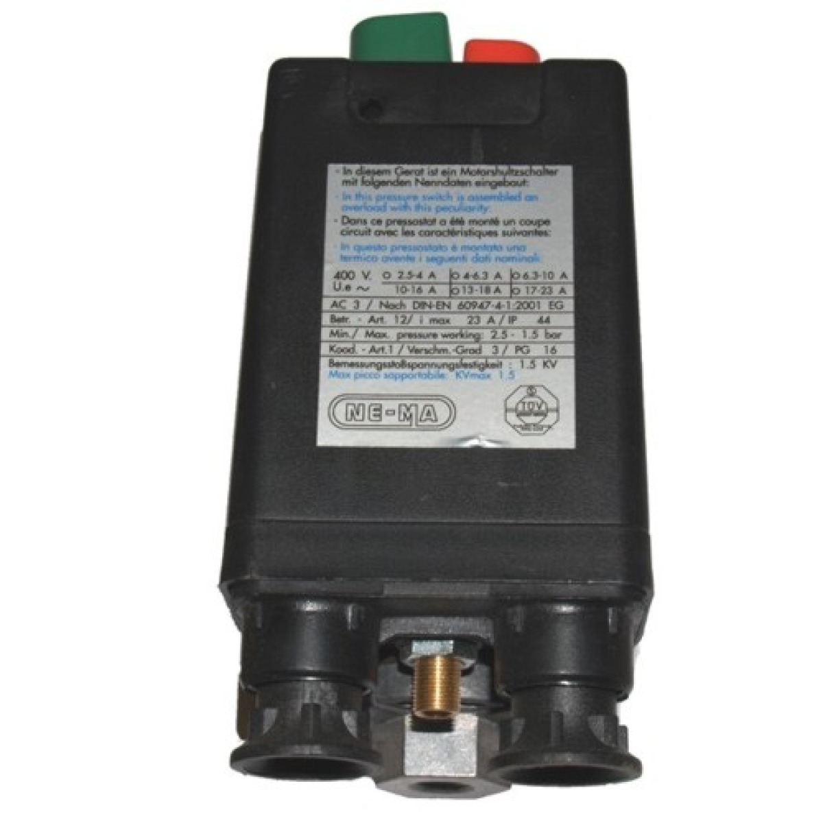Nema Druckschalter - 400 V - 10 bar - 6,3-10 A - 3-8 Zoll IG - 3 Abg. 1-4 Zoll I